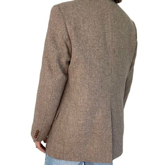 Farah Tan Brown Wool Herringbone Equestrian Preppy Sport Coat Blazer 40R - Picture 3 of 9